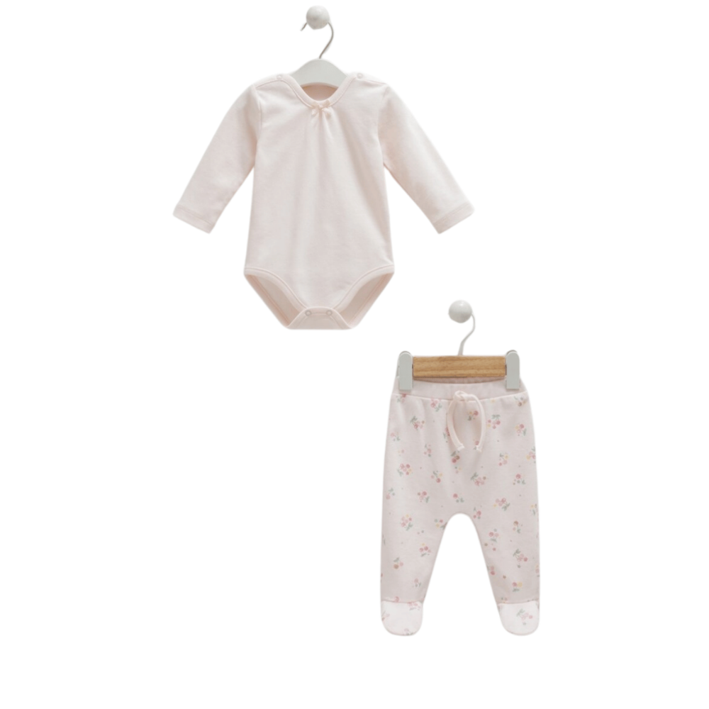 Caramell %100 Pamuk Cherry Baby Body Pantolon Seti 56-62 cm 1-3 A