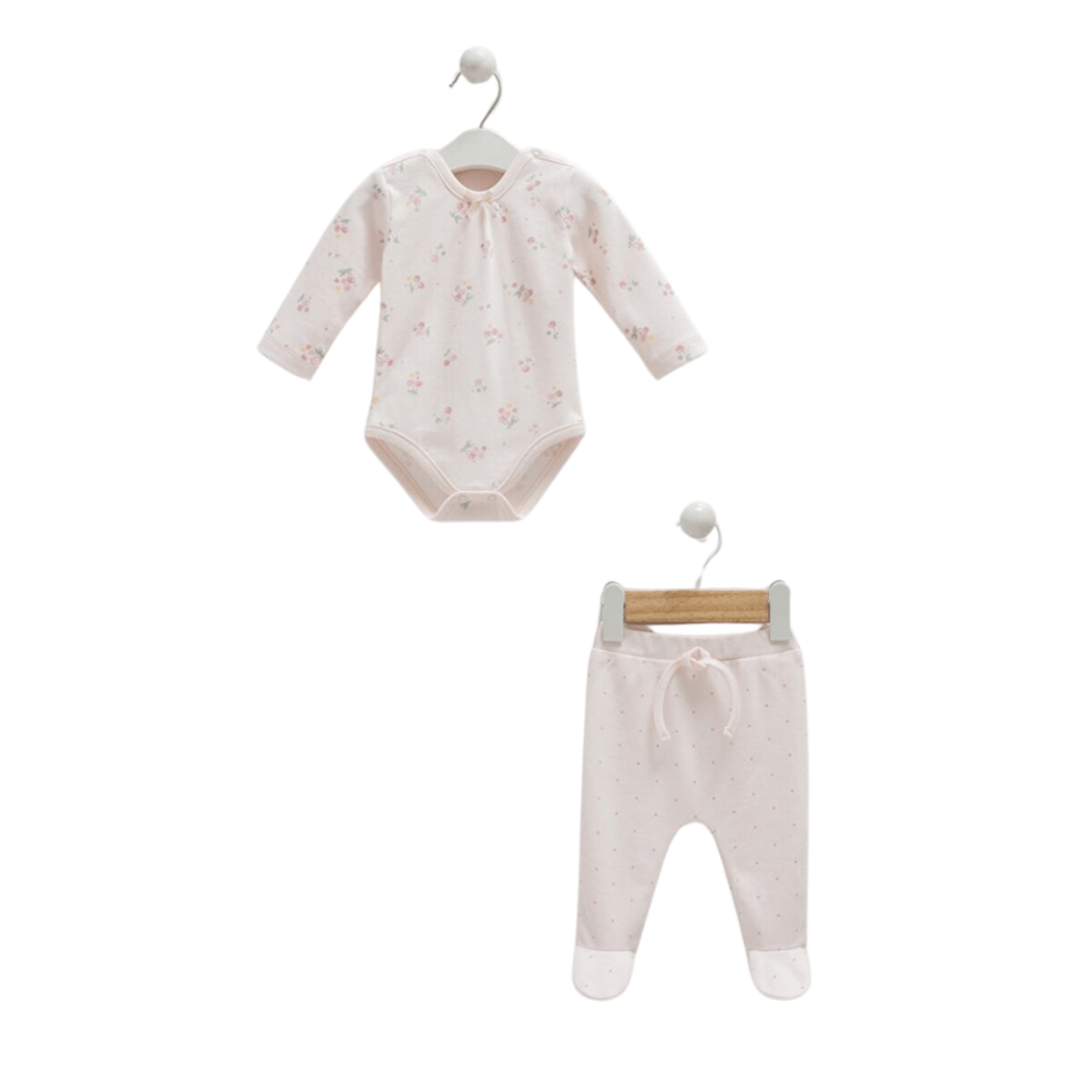Caramell %100 Pamuk Cherry Baby Body Pantolon Seti 56-62 cm 1-3 A