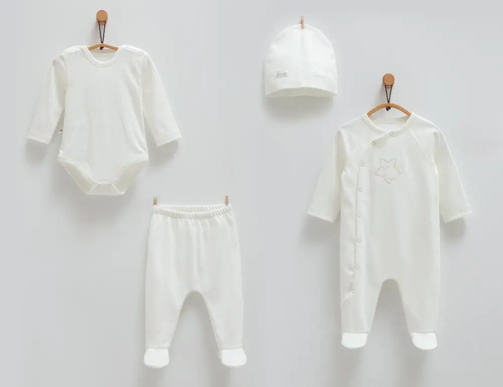 Caramell %100 Pamuk Cute Bear 4'lü Set 56-62 cm 1-3 Ay Ekru CRML.