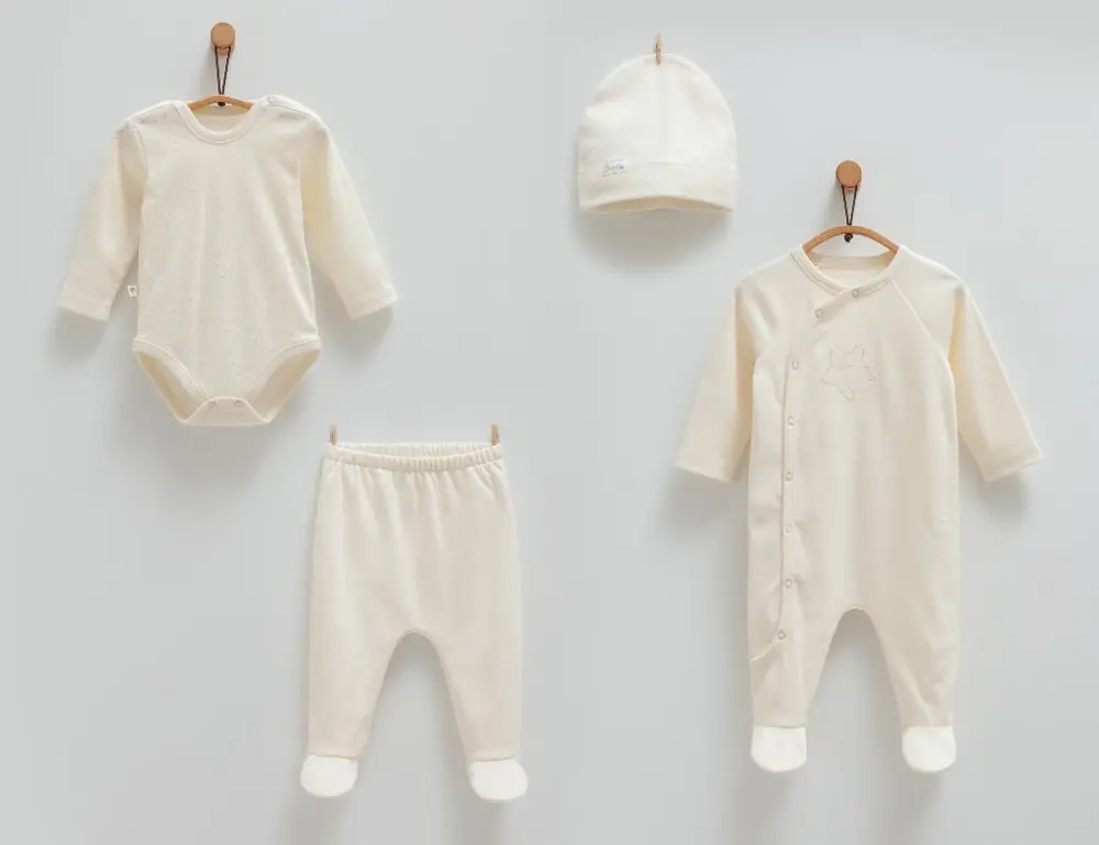 Caramell %100 Pamuk Cute Bear 4'lü Set 56-62 cm 1-3 Ay Bej  CRML.