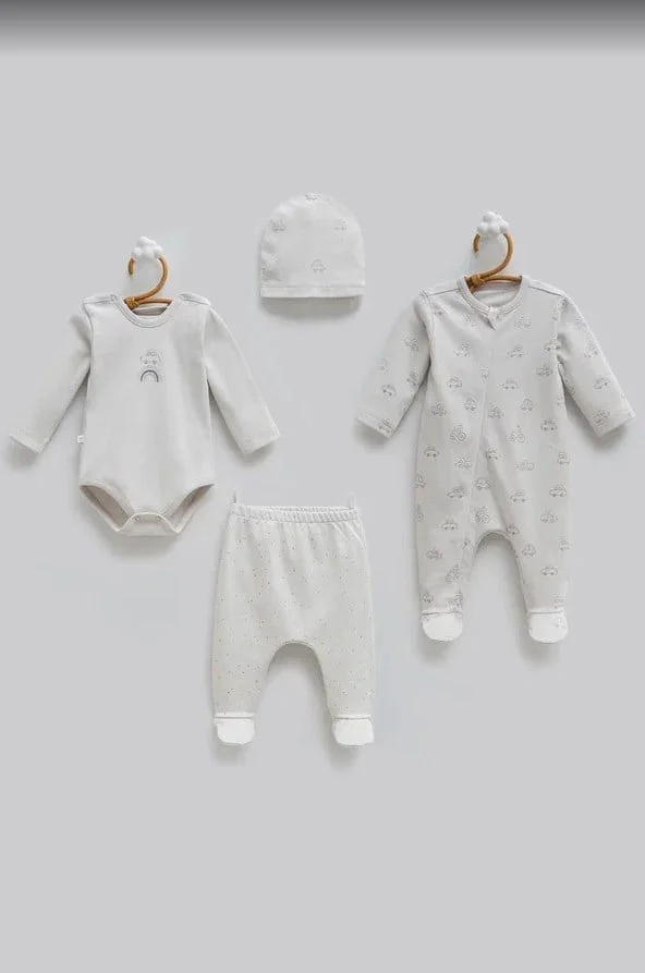 Caramell %100 Pamuk First Car 4'lü Takım Set 56-62 cm 1-3 Ay CRML.GRİ.ZE2216