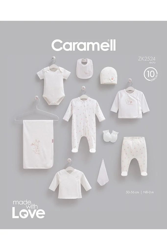 Caramell %100 Pamuk Love Bunny 10'lu Hastane Çıkışı Set 0-3 Ay 50-56 cm Ekru CRML.ZK2524.EKR Fiyatı, Yorumları ve Özellikleri