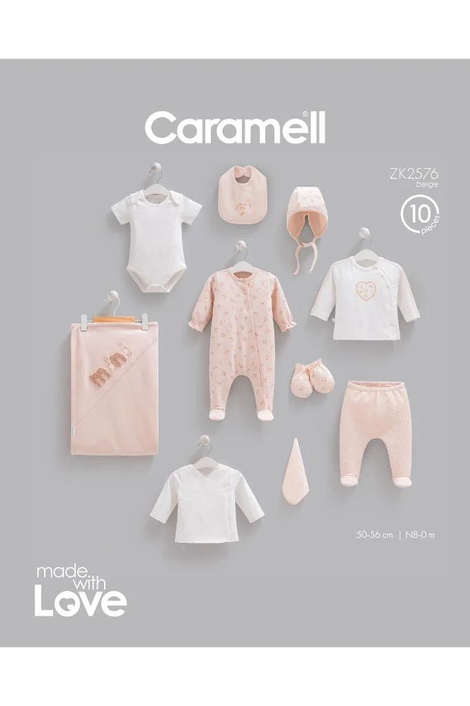 Caramell %100 Pamuk Mini Style 10 Parça Hastane Çıkışı Zıbın Seti Bej CRML.2576.BEJ