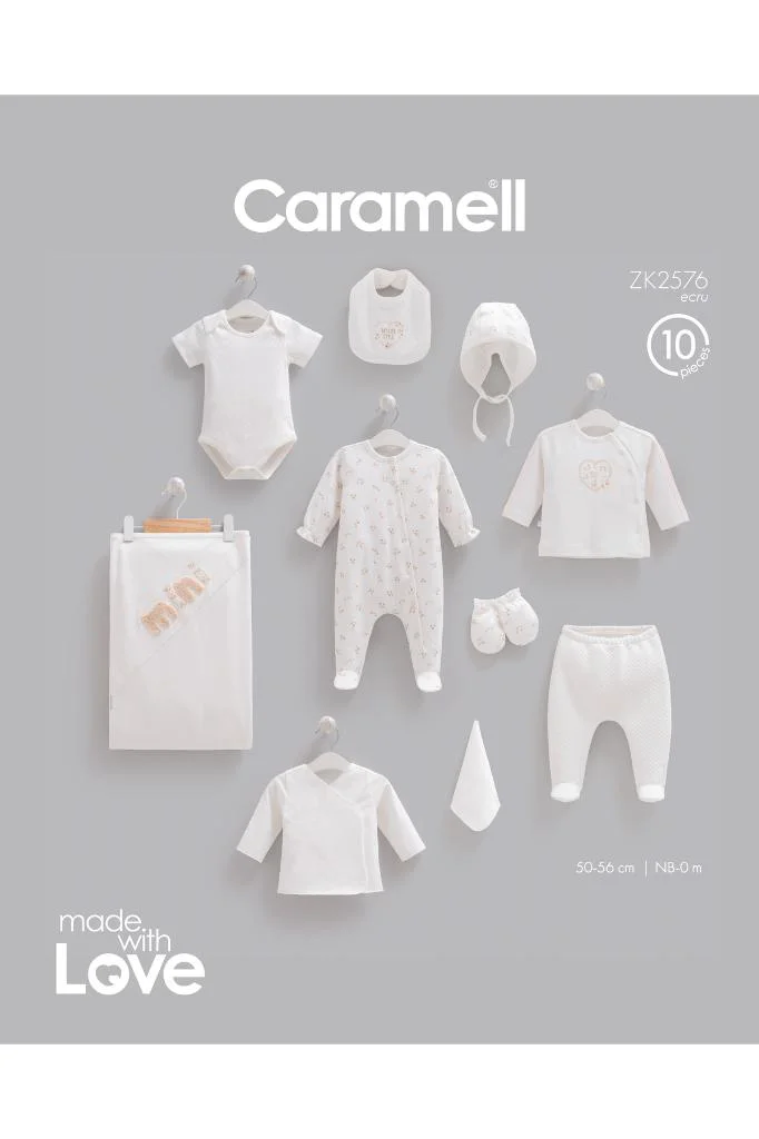 Caramell %100 Pamuk Mini Style 10 Parça Hastane Çıkışı Zıbın Seti Ekru CRML.2576.EKR Caramell %100 Pamuk Mini Style 10 Parça Hastane Çıkışı Zıbın Seti Ekru CRML.2576.EKR