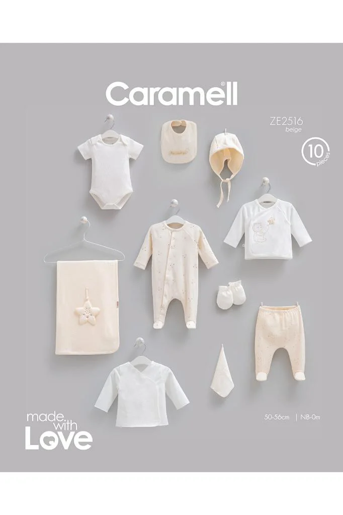 Caramell %100 Pamuk Teddy Bear 10'lu Set 0-3 Ay 50-56 cm Bej CRML.ZE2516.BEJ