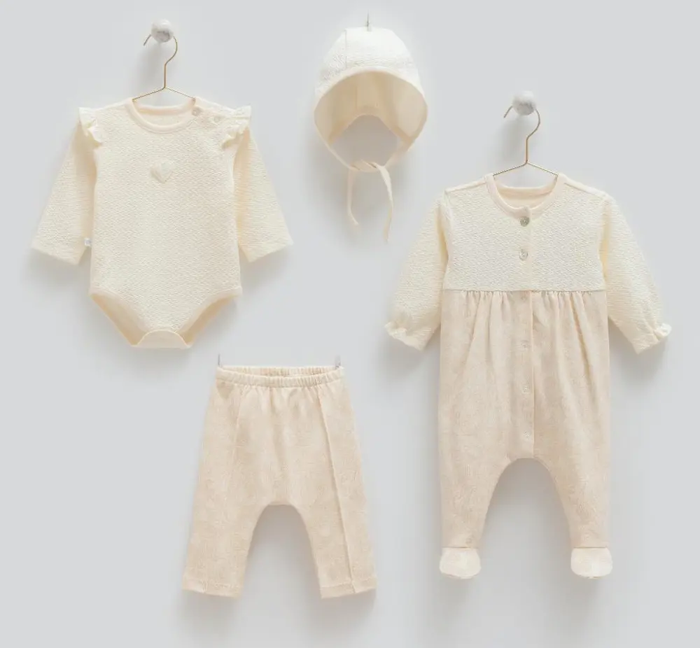 Caramell %100 Pamuk Tiny Lace 4'lü Takım Set 56-62 cm 1-3 Ay CRML