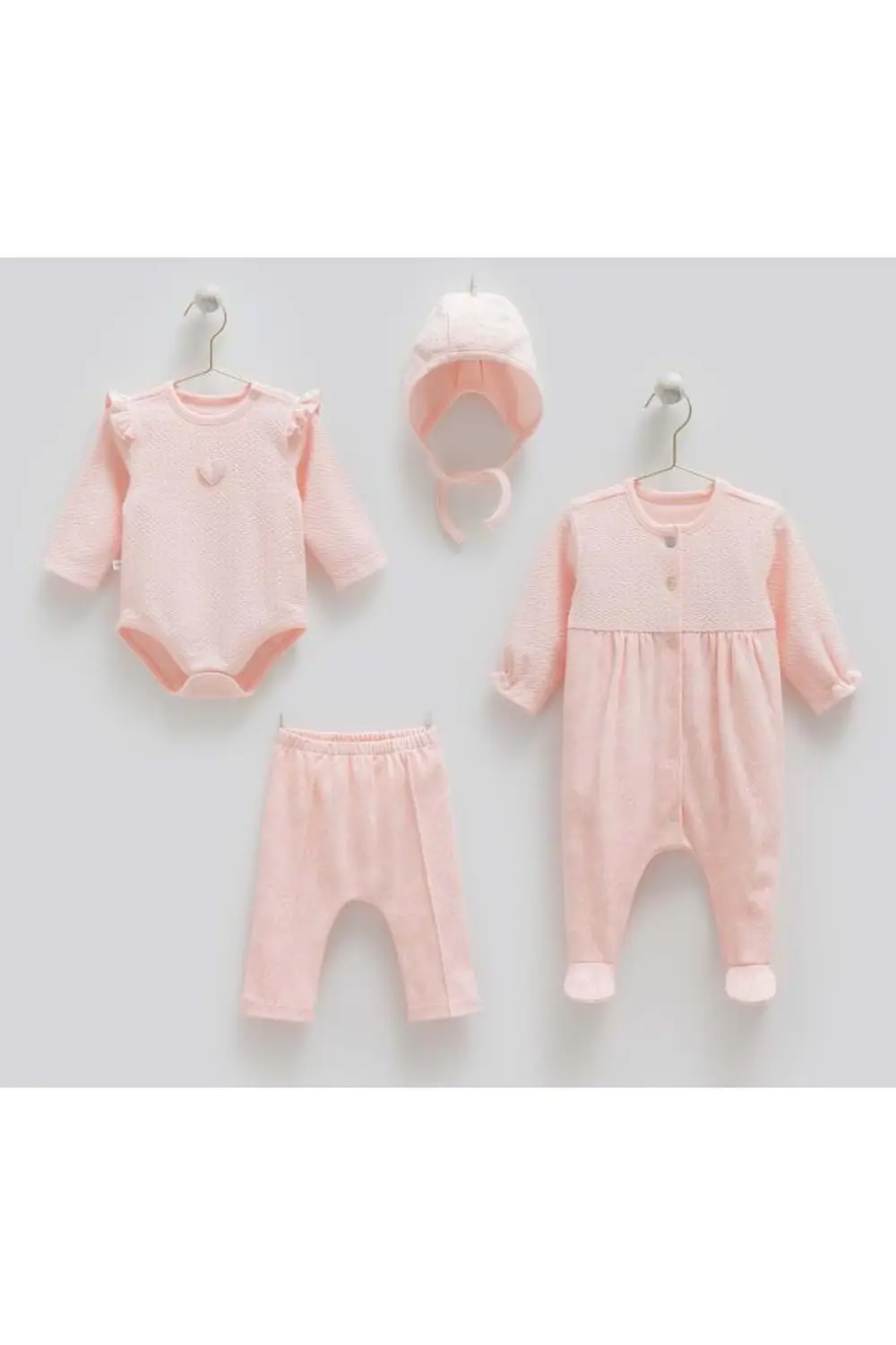 Caramell %100 Pamuk Tiny Lace Body 4'lü Set 56-62 cm 1-3 Ay Pembe