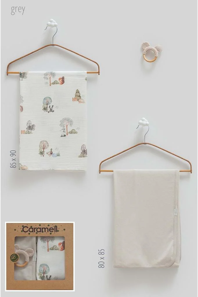 Caramell 2'li Battaniye & Çıngırak 80x85 Cm Gri CRM.GRİ.2467 Caramell 2'li Battaniye & Çıngırak 80x85 Cm Gri CRM.GRİ.2467