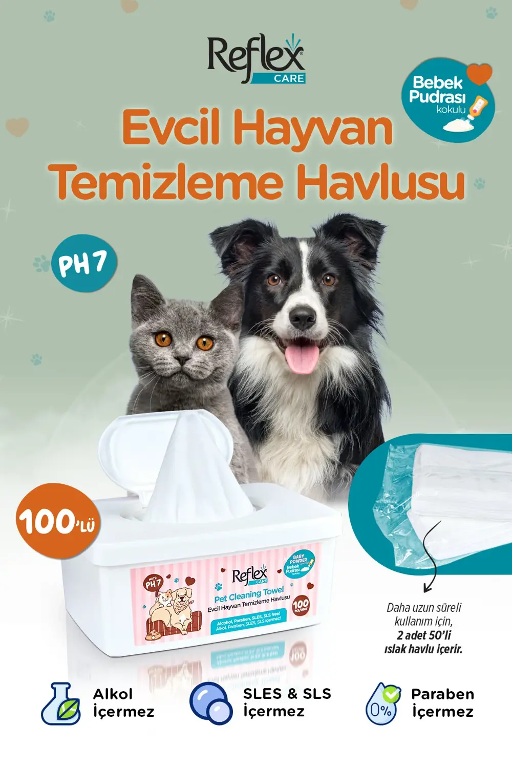 Reflex Care Evcil Hayvanlar İçin Çok Amaçlı Hijyenik Temizleme Havlusu 1