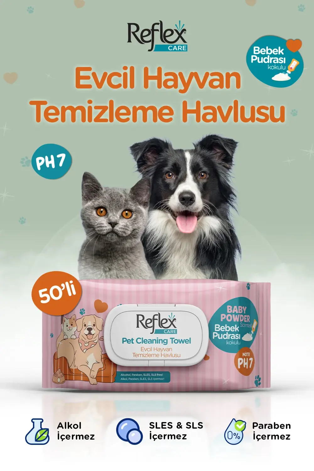 Reflex Care Evcil Hayvanlar İçin Çok Amaçlı Temizleme Havlusu 50'Li - Be