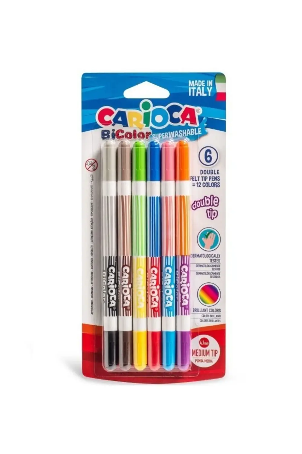 Carioca Bicolor Süper Yıkanabilir Çift Uçlu Keçeli Boya Kalemi 6'