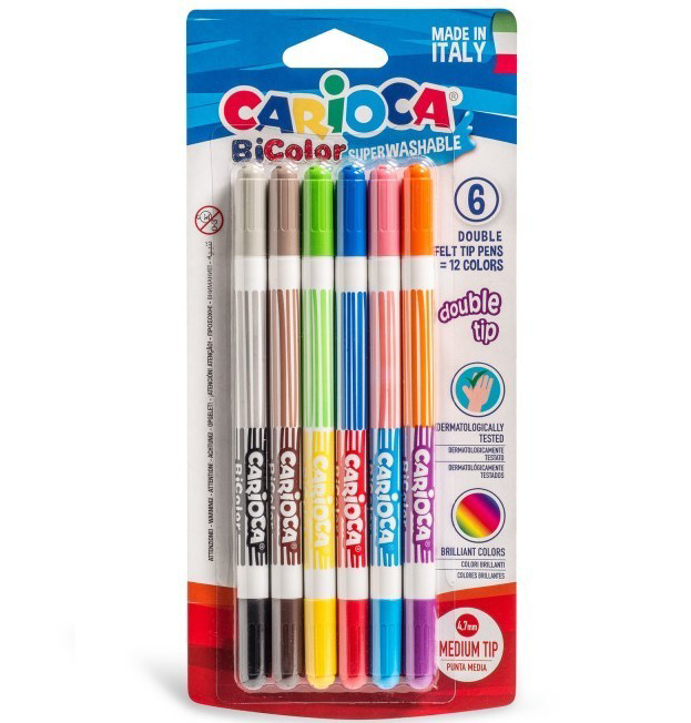 Carioca Bicolor Süper Yıkanabilir Çift Uçlu Keçeli Boya Kalemi 6' Carioca Bicolor Süper Yıkanabilir Çift Uçlu Keçeli Boya Kalemi 6'