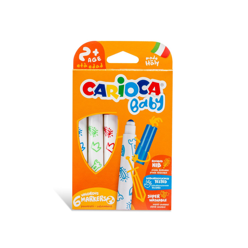 Carioca Jumbo Bebek Süper Yıkanabilir Keçeli Boya Kalemi 6'Lı +2 