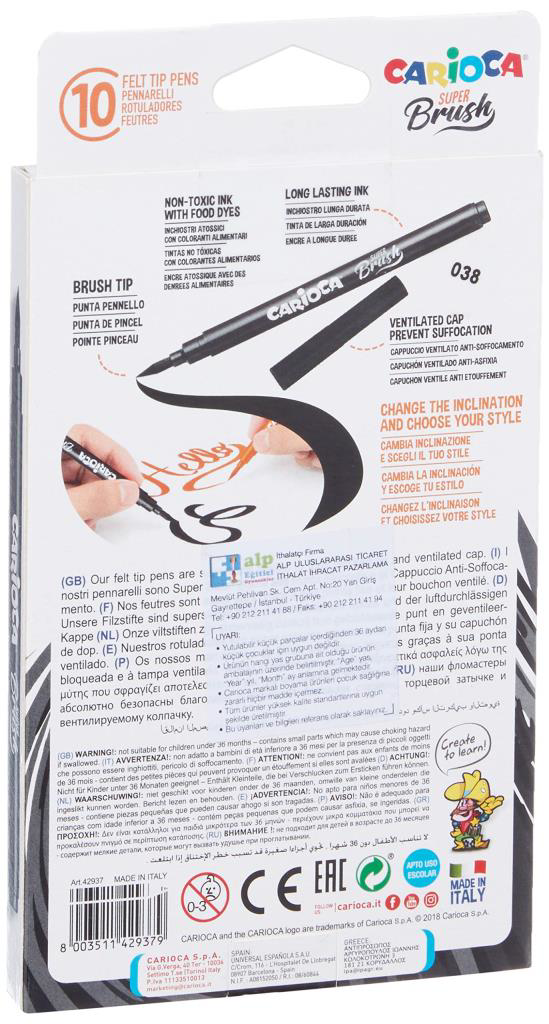 Carioca Süper Brush Keçeli Boya Kalemi 10lu Carioca Süper Brush Keçeli Boya Kalemi 10lu