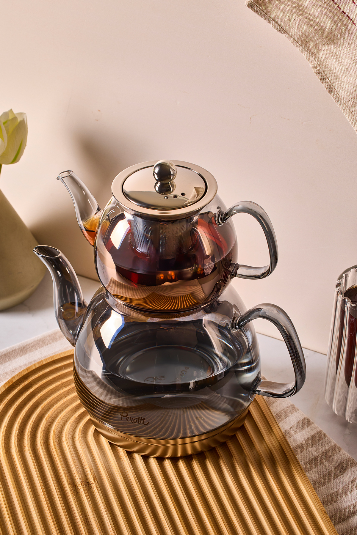 Mutfaksultani Carlo Füme İndüksiyon Tabanlı Borosilikat Cam Çaydanlık Takımı 50