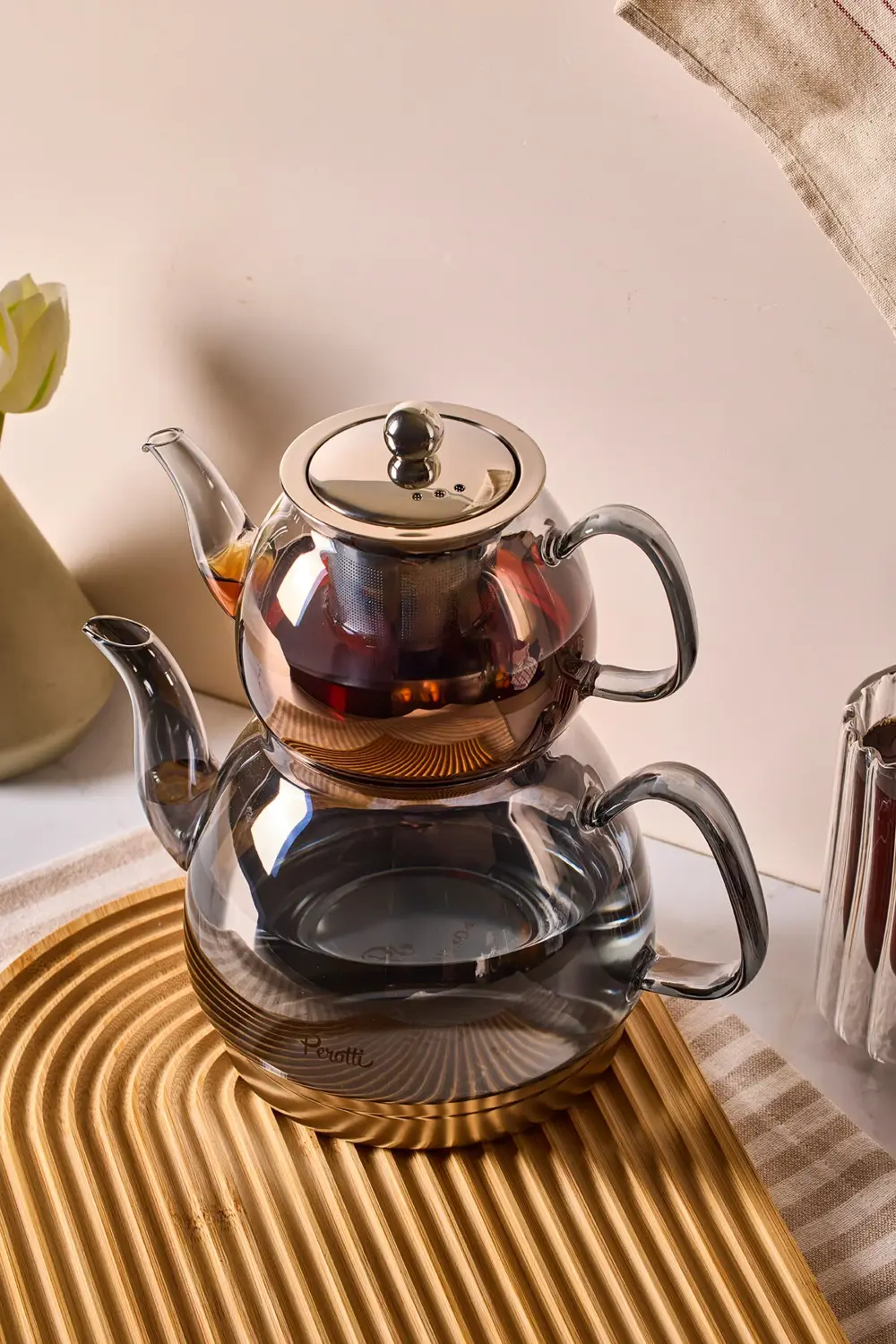 Carlo Füme Indüksiyon Tabanlı Borosilikat Cam Çaydanlık Takımı 50