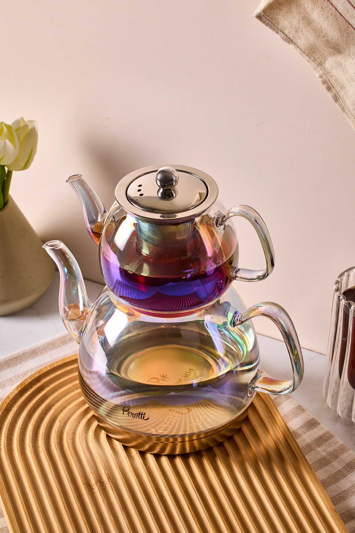 Mutfaksultani Carlo Luster İndüksiyon Tabanlı Borosilikat Cam Çaydanlık Takımı