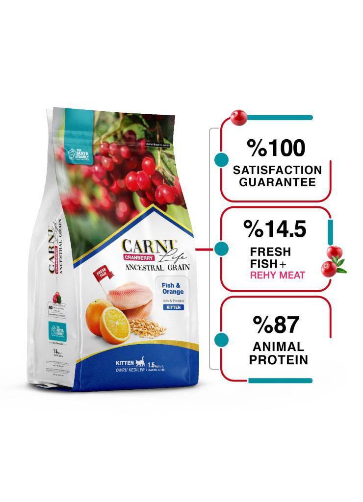 Carni Life Kızılcık Balıklı ve Portakallı Yavru Kedi Maması 1.5 K