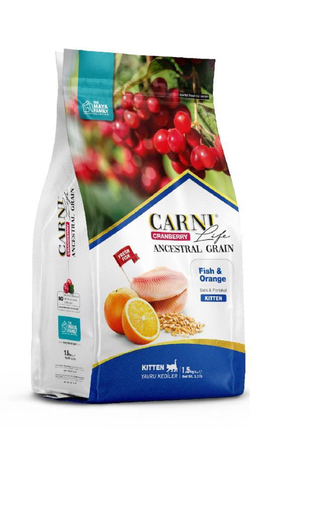 Carni Life Kızılcık Balıklı ve Portakallı Yavru Kedi Maması 1.5 K