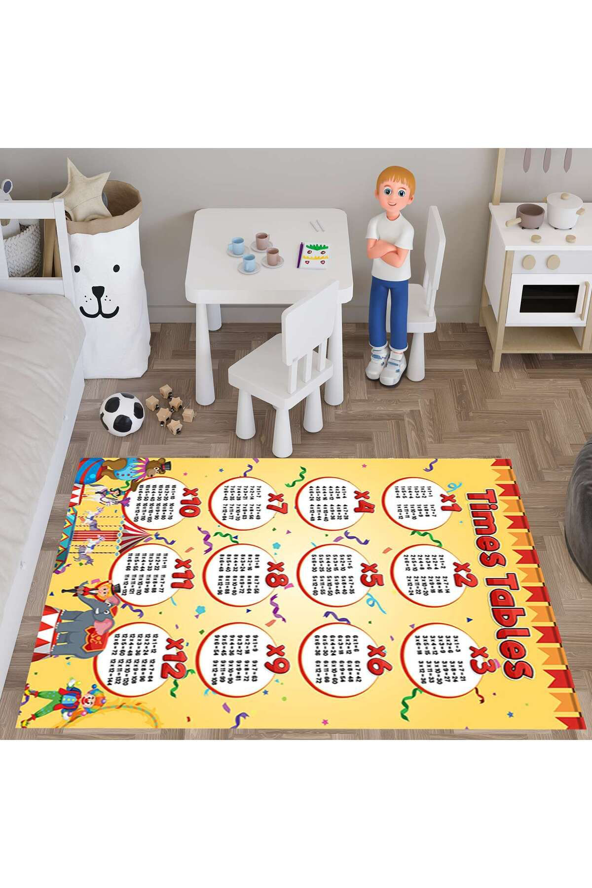 Evan Home Çarpım Tablosu Çocuk Halısı Dijital Baskı Yıkanabilir Kaymaz Taban Çocuk Odası Halısı