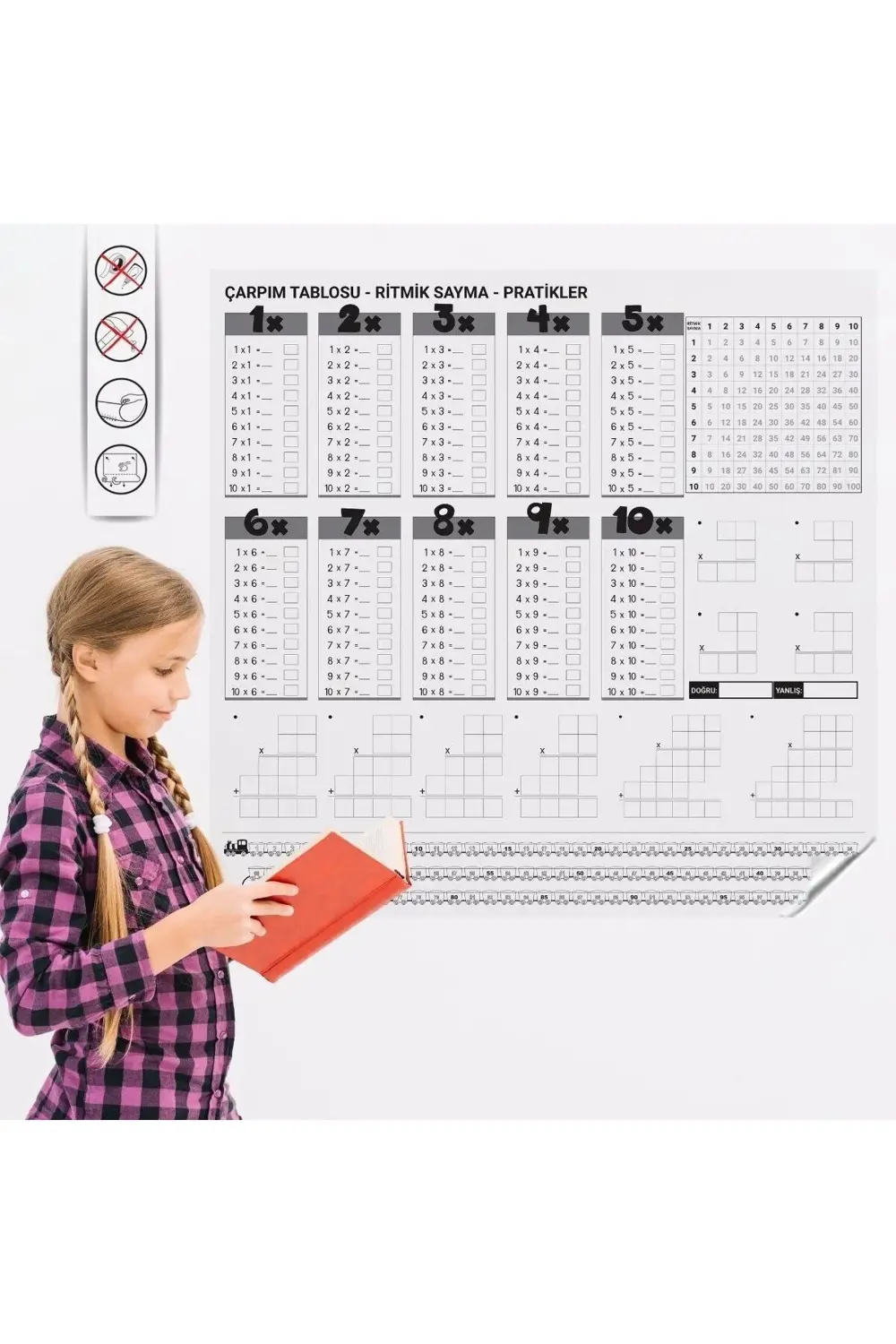 ® Çarpım Tablosu Ezberleme Manyetik Duvar Stickerı 105 x 100 cm