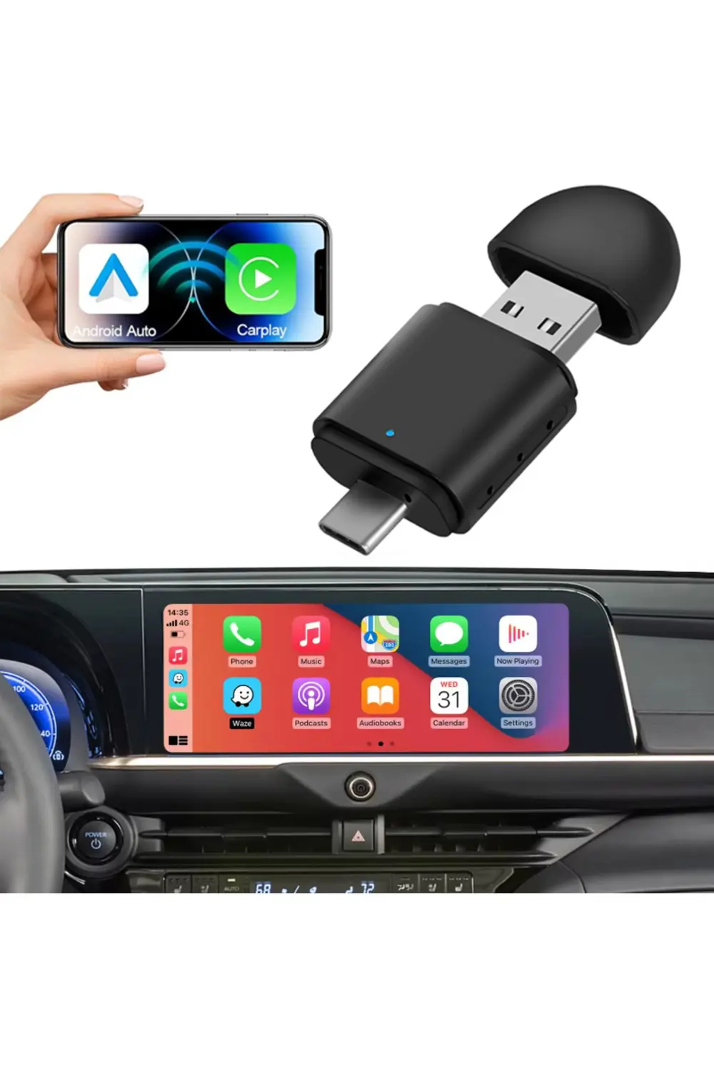 Carplay Usb ve Type-c 2in1 Araç Multimedya Adaptörü Yeni Tasarım 