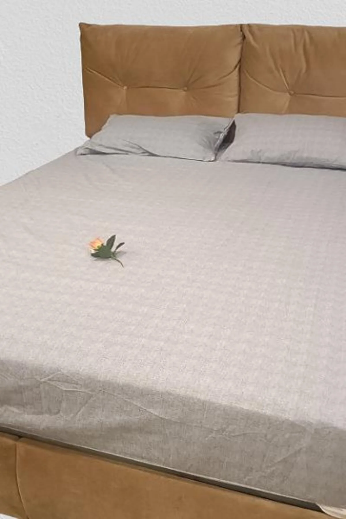 Çarşaf 90298 Fıtted Çift Kişi Keten Tarzı Pamuk Kumaş 2Yastık Kılıflı açık Gri - Görsel 2