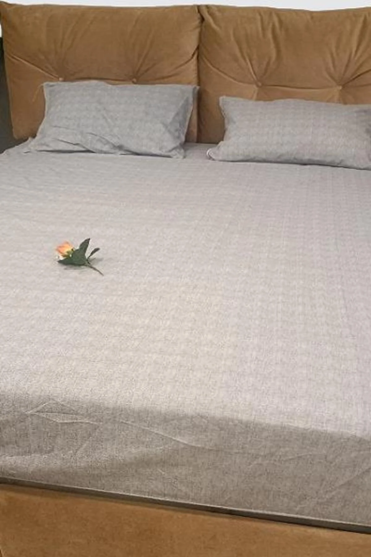 Çarşaf 90298 Fıtted Çift Kişi Keten Tarzı Pamuk Kumaş 2Yastık Kılıflı açık Gri - Görsel 3