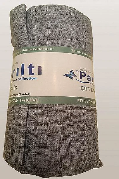 Çarşaf 90298 Fıtted Çift Kişi Keten Tarzı Pamuk Kumaş 2Yastık Kıl