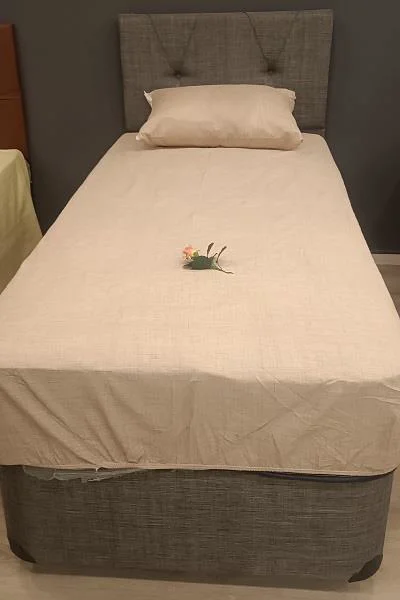Çarşaf 90299 Fıtted Keten Tarzı Pamuk Kumaş somon Tek Kişi Yastık