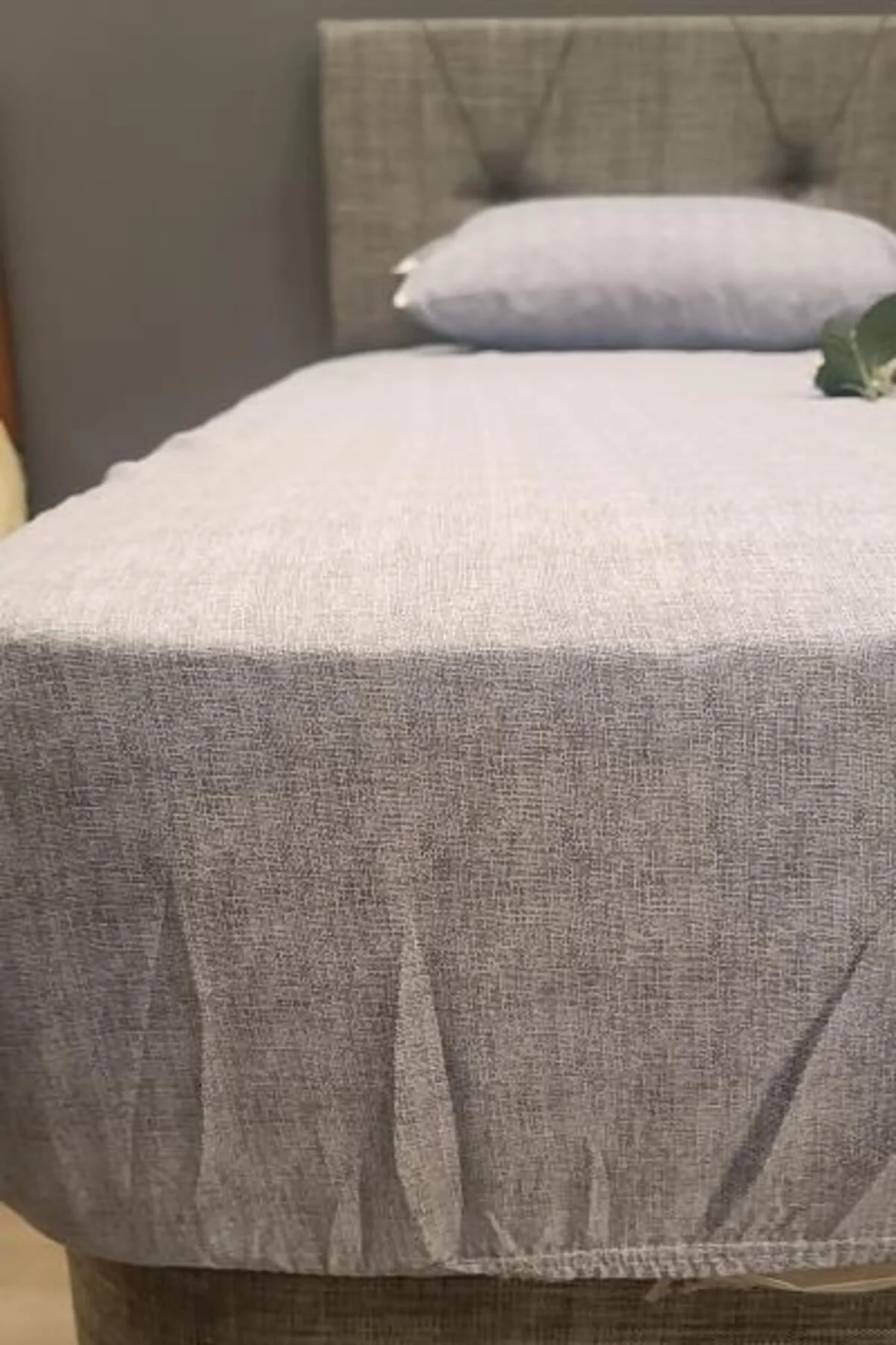 Çarşaf Fitted 90300 Tek Yavruağzı renk Krem Keten Pamuk Kumaş Yastık Kılıf - Görsel 8