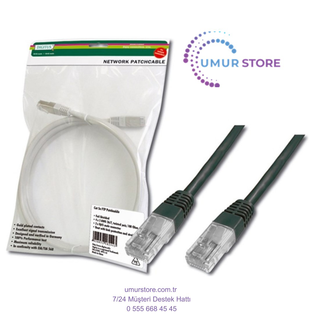 Cat-5e Utp Patch Kablosu, 2 Metre, Awg 26/7, Siyah Renk, 3p Serti