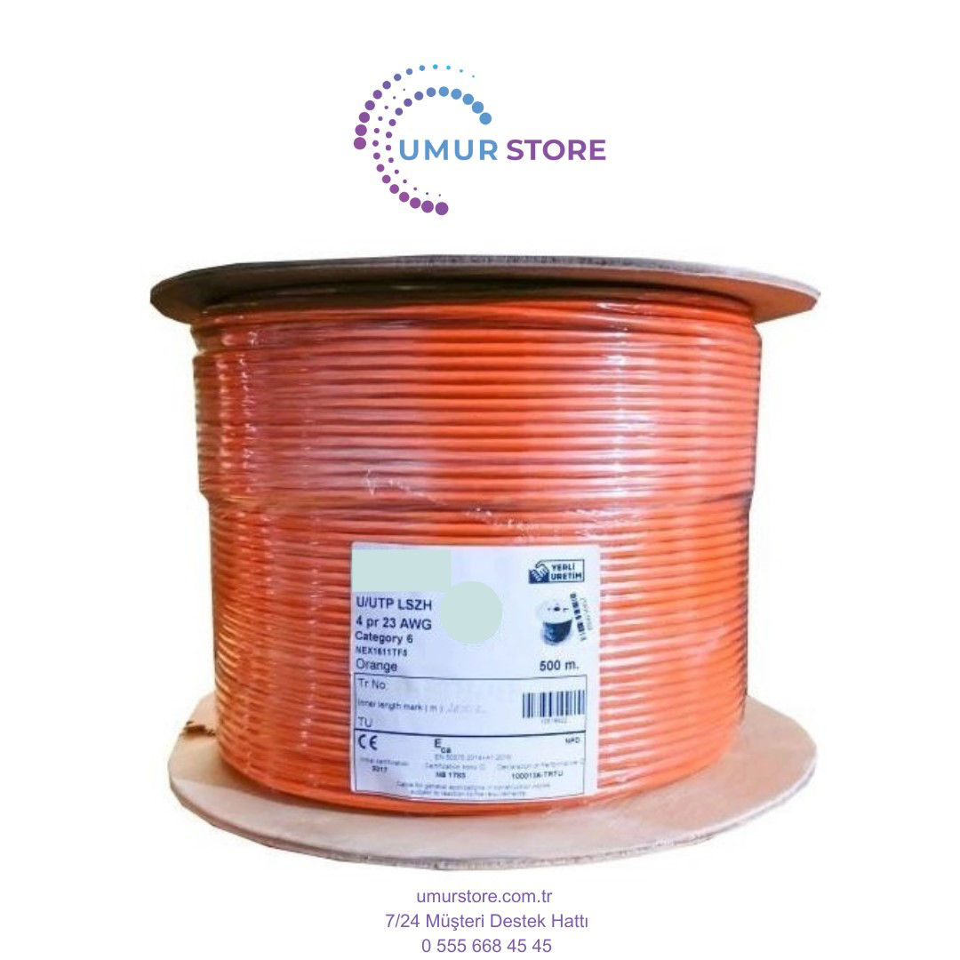 Cat 6 Halogen Free Utp 23AWG Kablo 500M Turuncu