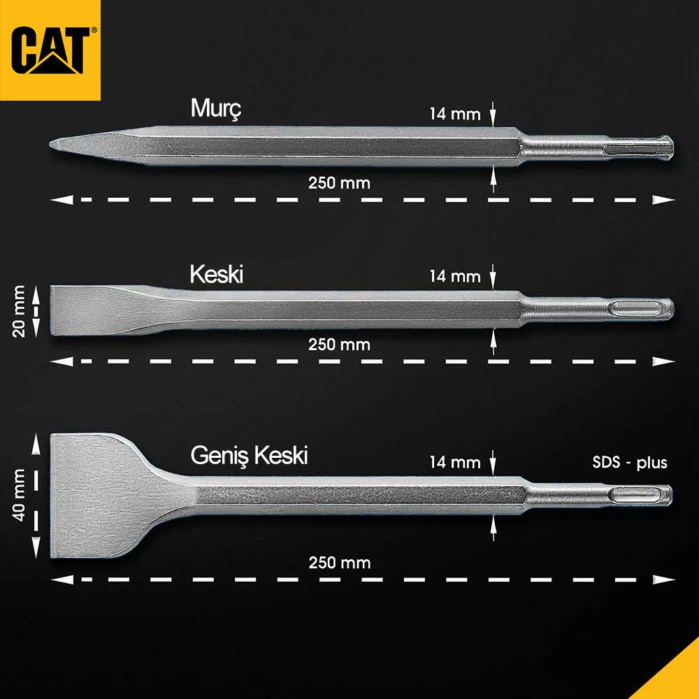 CAT DA03903 SDS Plus 3 Parça Profesyonel Murç/Keski Kırıcı Uç Seti CAT DA03903 SDS Plus 3 Parça Profesyonel Murç/Keski Kırıcı Uç Seti