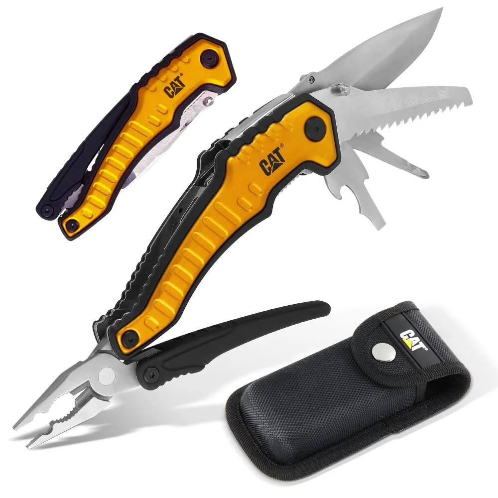 CAT DA980045 9 IN 1 Çok Fonksiyonlu Katlanabilir 27CM Paslanmaz Çelik Sarı Kamp Çakısı Bıçağı + Taşıma Kılıfı CAT DA980045 9 IN 1 Çok Fonksiyonlu Katlanabilir 27CM Paslanmaz Çelik Sarı Kamp Çakısı Bıçağı + Taşıma Kılıfı