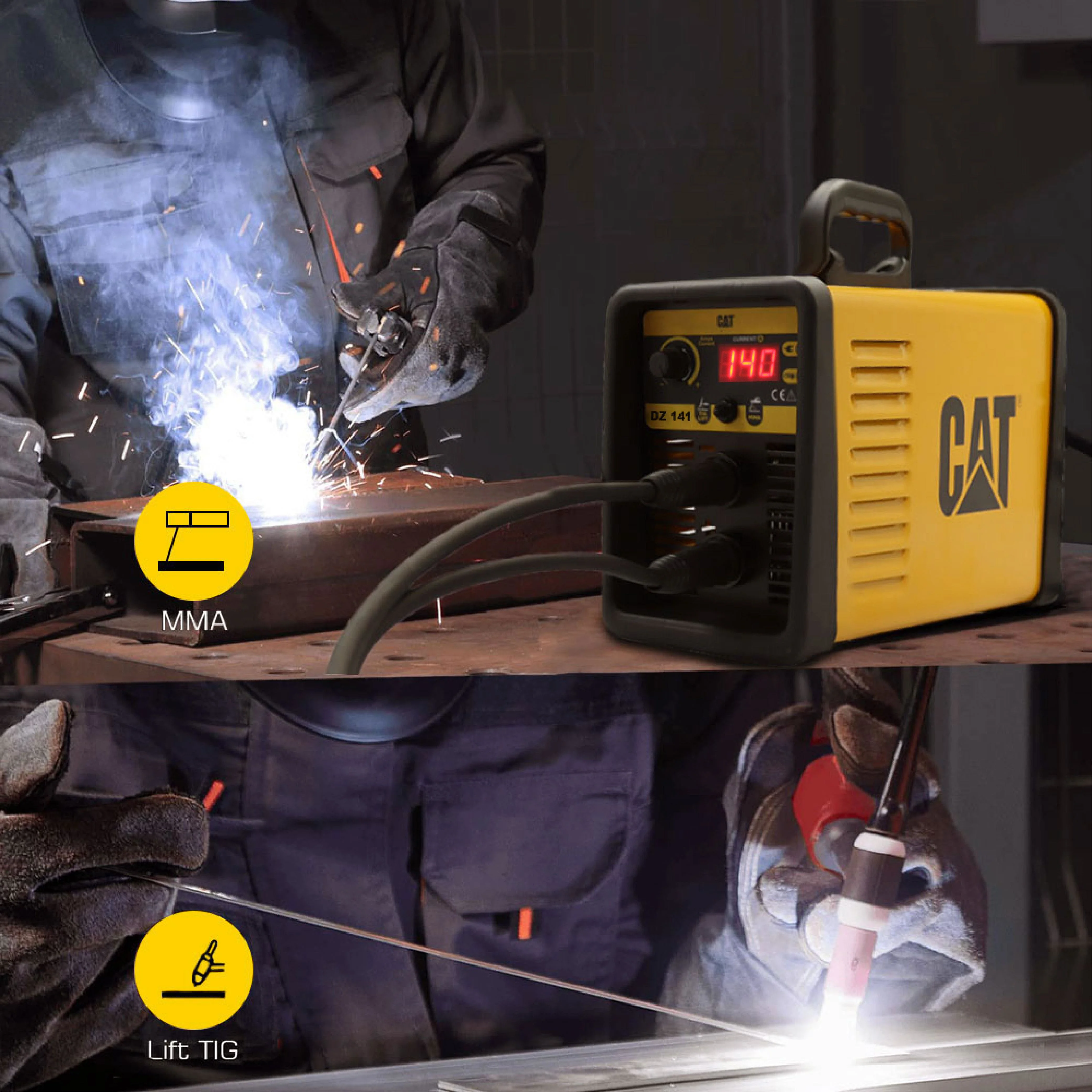 CAT DZ141T 140 Amper TIG LIFT/MMA Çanta Tipi Profesyonel Dijital İnverter Kaynak Makinesi + CAT DX37 Avuç Taşlama CAT DZ141T 140 Amper TIG LIFT/MMA Çanta Tipi Profesyonel Dijital İnverter Kaynak Makinesi + CAT DX37 Avuç Taşlama