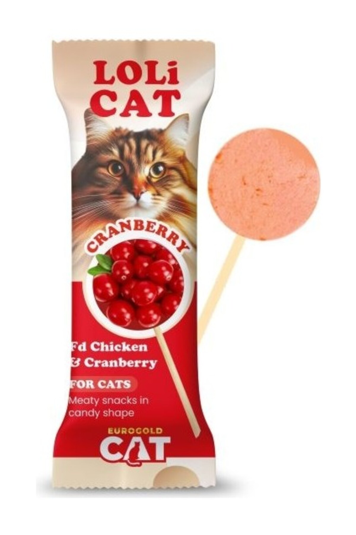 Cat Lolicat Kediler Için Tavuklu Kızılcıklı Lolipop