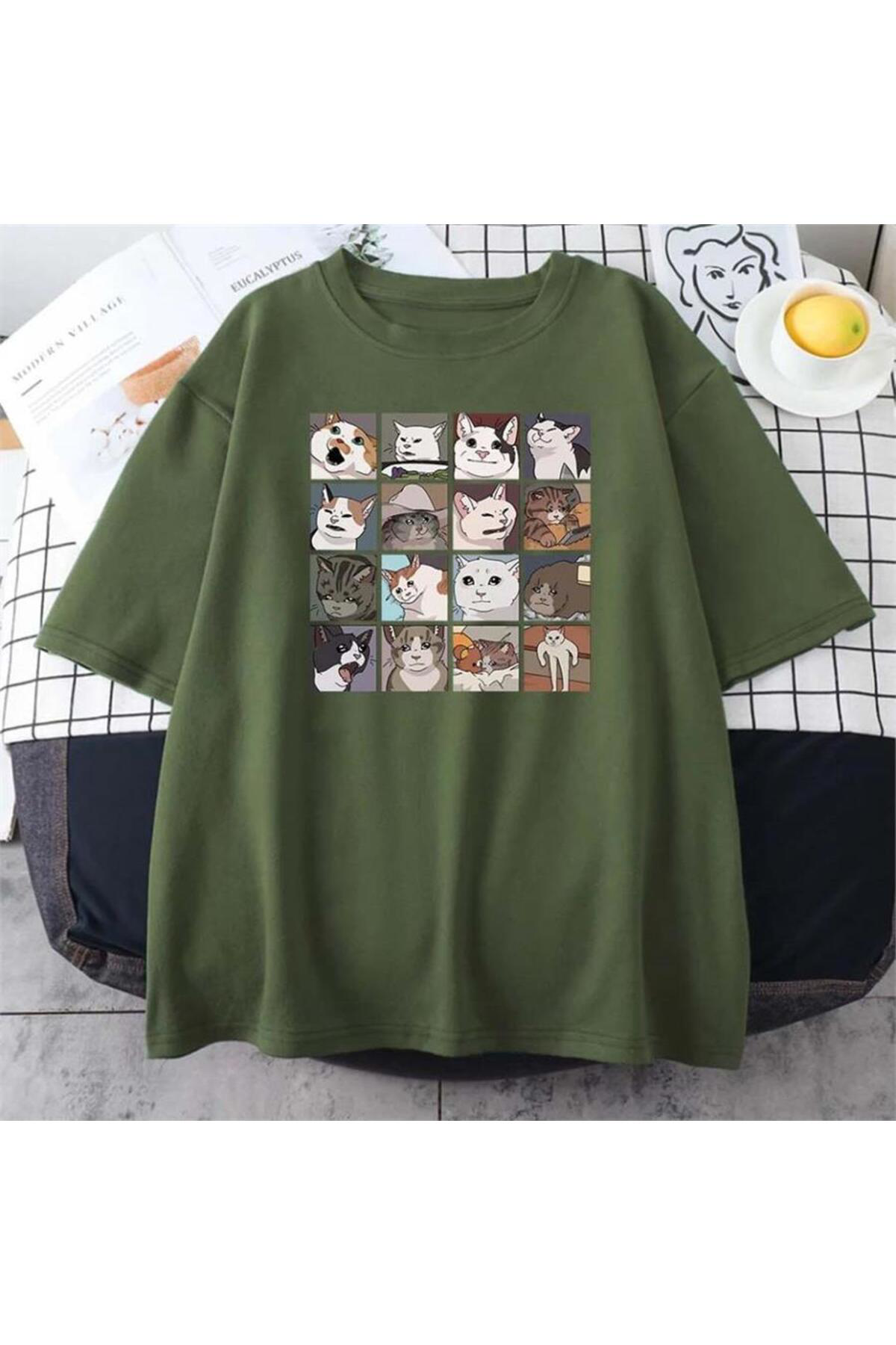 Cat Memes Collage Haki Unisex T-Shirt Cat Memes Collage Haki Unisex T-Shirt