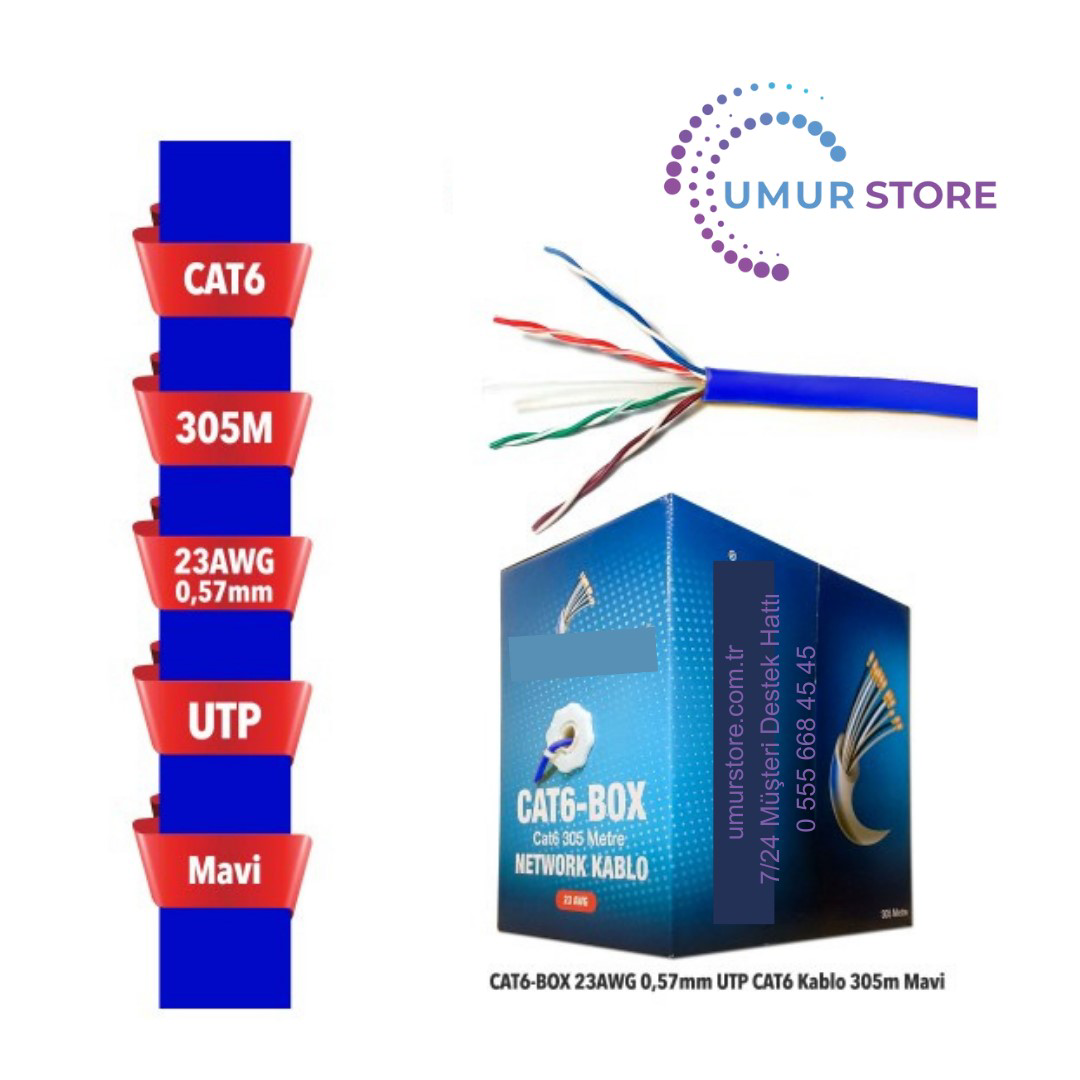 Cat6-Box 23AWG 0,57MM Utp Cat6 Kablo 305M Mavi Cat6-Box 23AWG 0,57MM Utp Cat6 Kablo 305M Mavi