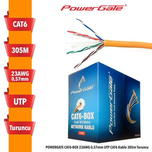 CAT6-BOX-OR, 23AWG, 0,57mm, UTP, CAT6 Kablo, 305m, Turuncu Fiyatı, Yorumları ve Özellikleri