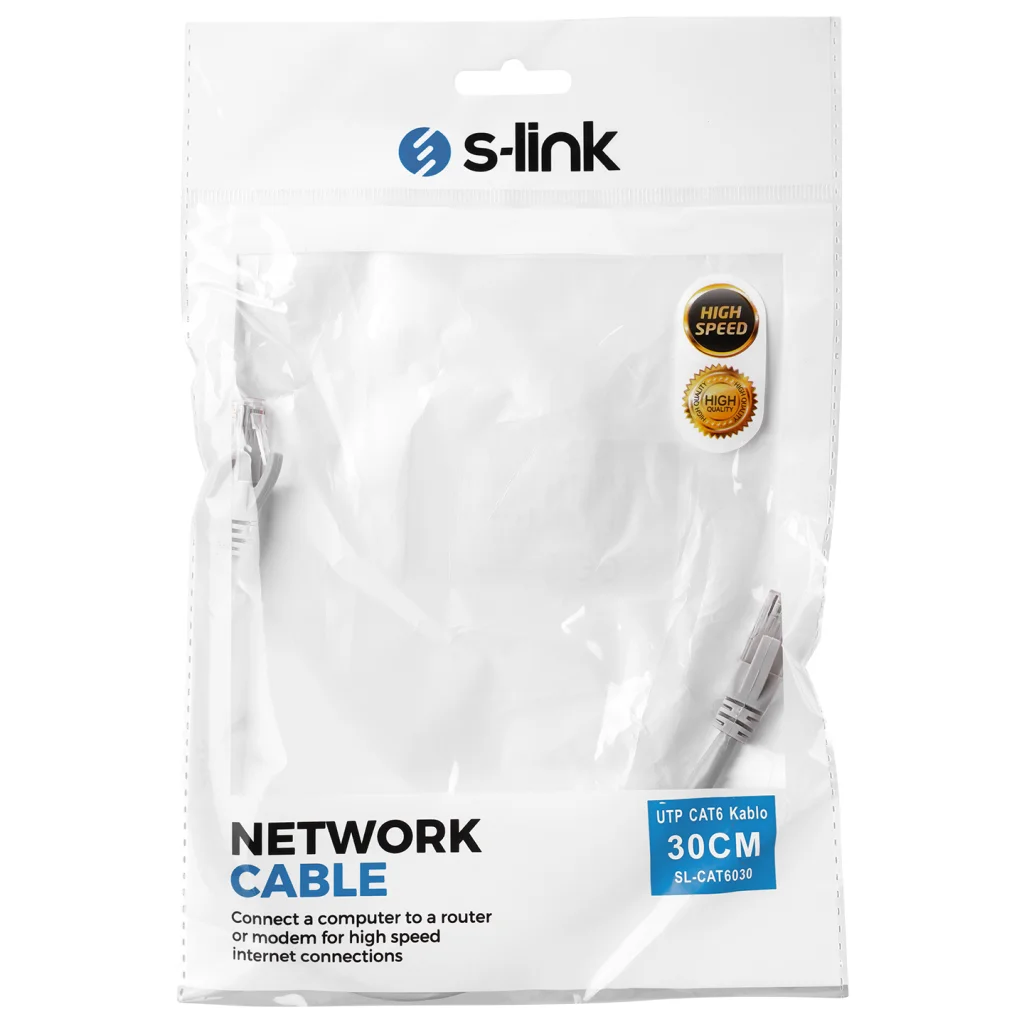 CAT6 Ethernet Kablo 30cm RJ45 Gri - Yüksek Performanslı Patch Kablo