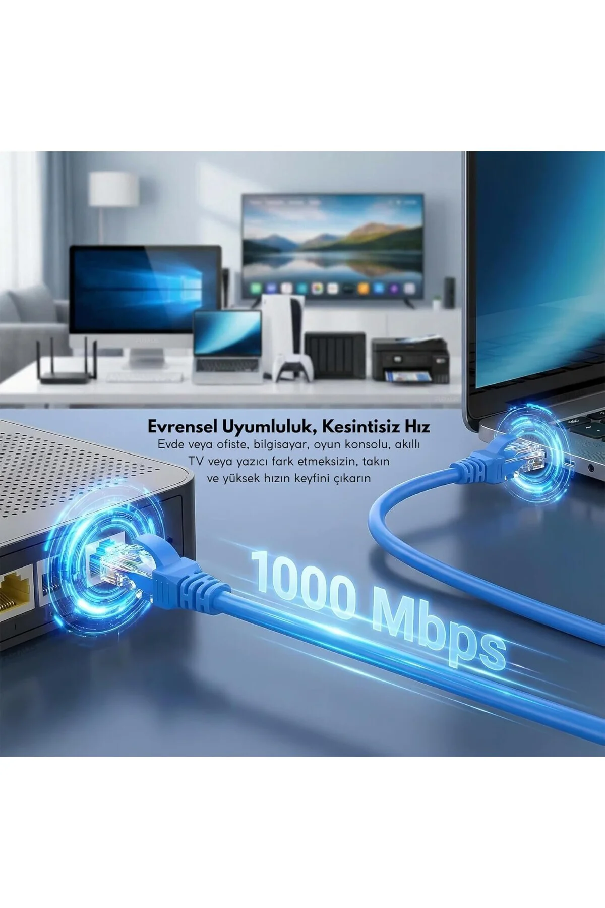 Cat6 Ethernet Kablosu (5 METRE) - 1000 Mbps’e Kadar Veri aktarımı - Fabrikasyon RJ45 Konnektör