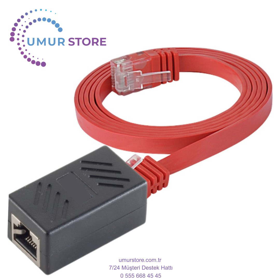 CAT6 Uzatma Seti, Yassı Ethernet Kablo ve Ekleyici, Kırmızı, 5 me