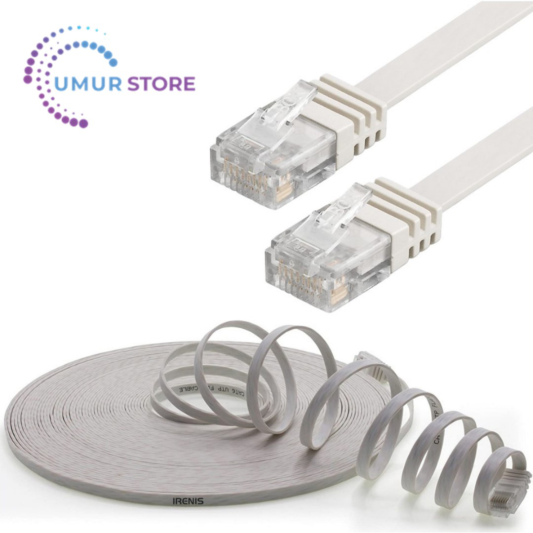 CAT6 Yassı Ethernet (Network, LAN) Kablosu, Beyaz, 50 cm