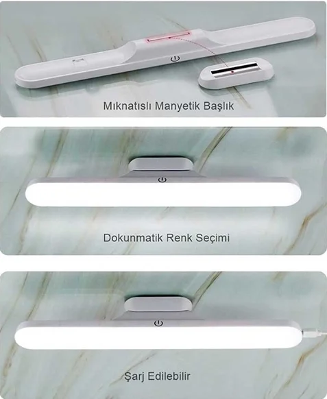 CATA CT 5249 Beyaz Kasa 3W Şarjlı Led Aplik Dokunmatik 3 Renk Mod