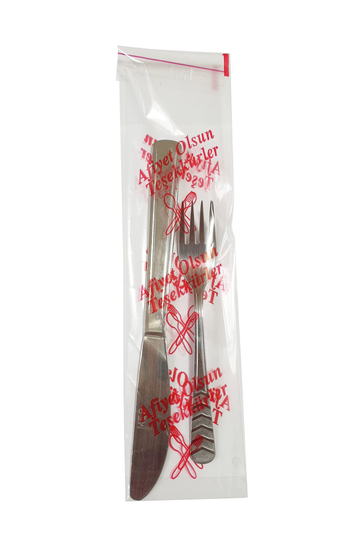 Sska Çatal Kaşık Bıçak Poşeti - Afiyet Olsun Yazılı Baskılı - Şeffaf -