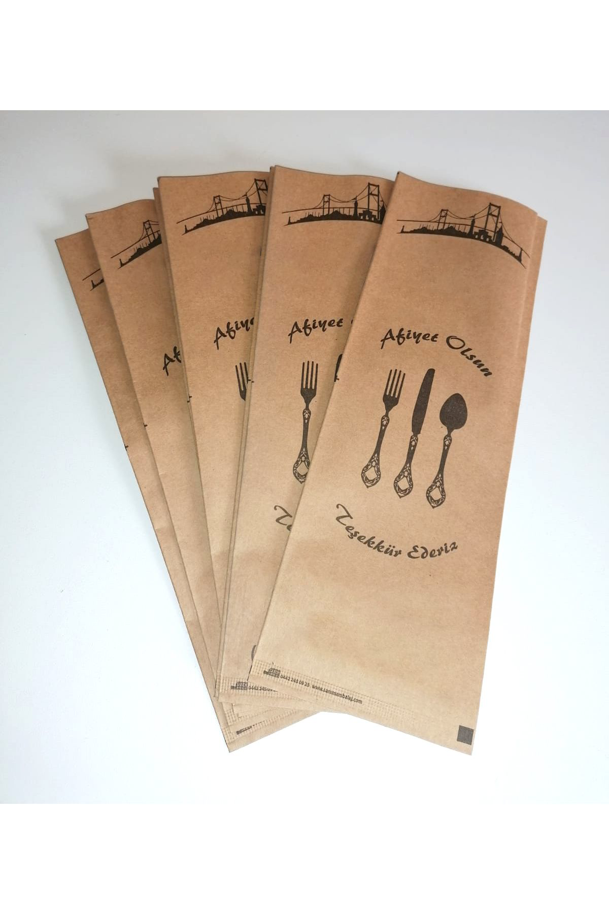 Sarem Ambalaj Çatal Kaşık Bıçak Kılıfı 8X24 Cm Kuşe (Afiyet Olsun Yazili) 200 A