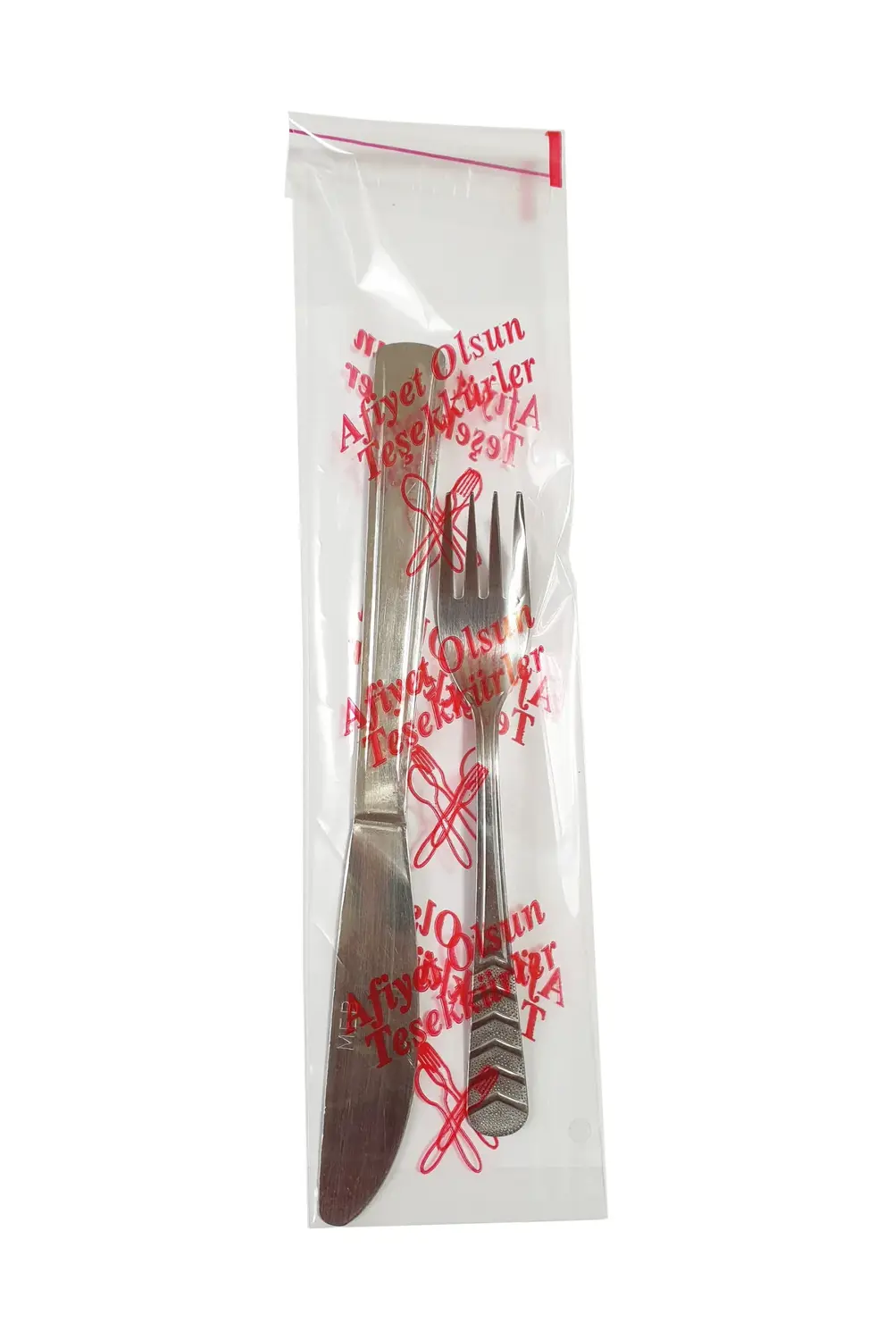 Çatal Kaşık Bıçak Poşeti - Afiyet Olsun Yazılı Baskılı - Şeffaf -