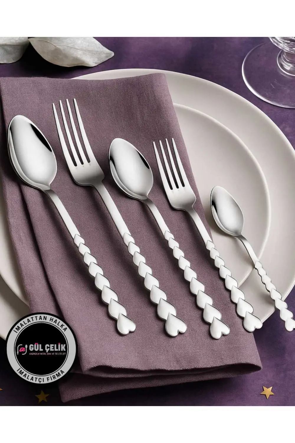 Çatal Kaşık Seti 30 Parça 6 Kişilik Kalpli Model 18/0 Kalite