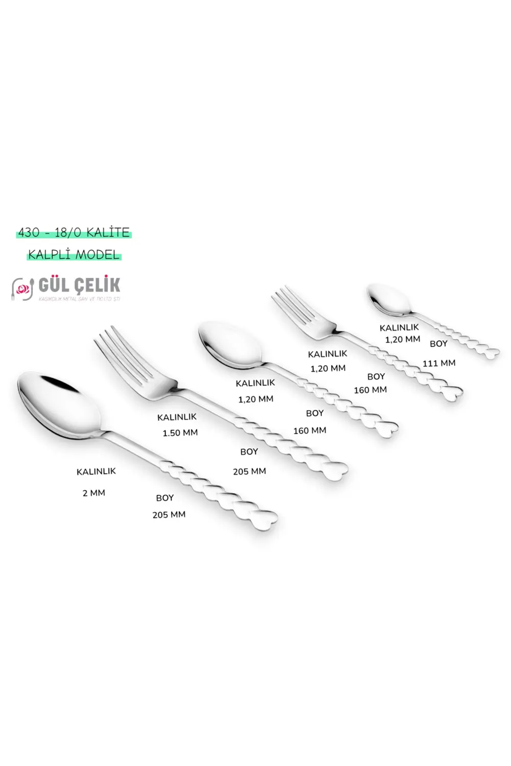 Çatal Kaşık Seti 60 Parça 12 Kişilik 18/0 Kalite Kalpli Model